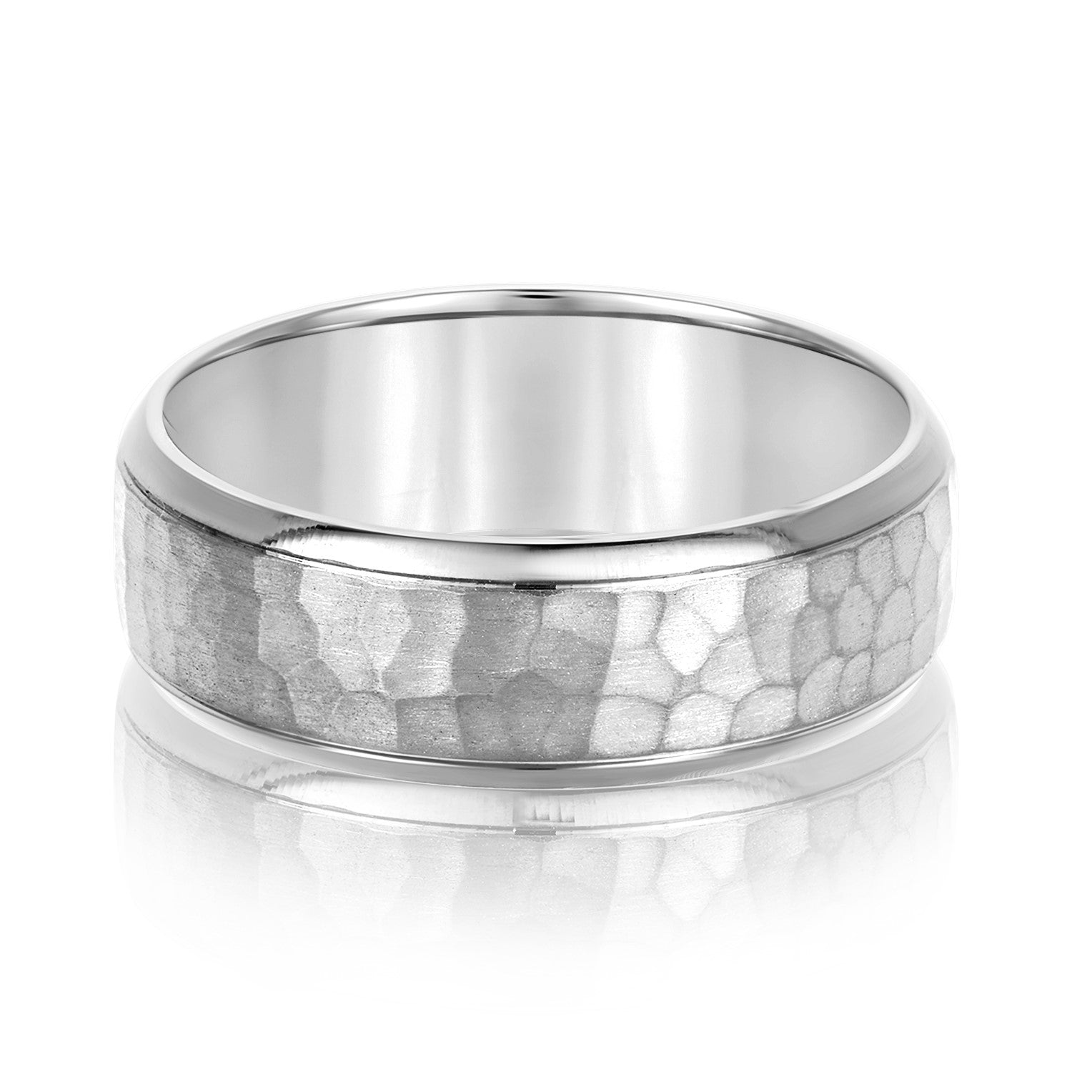 Men’s Hammered Domed Bevered Wedding Band-VIRABYANI